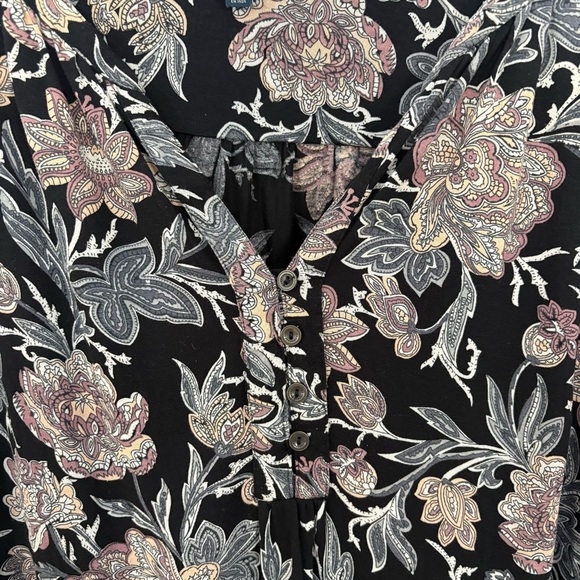 Lucky Brand 2X Boho Floral Border Print Peasant Tunic Top Black Pink - Picture 4 of 5